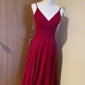 A-Line V-neck Floor-Length Chiffon Bridesmaid Dress with Ruffle Pockets - Size 6
